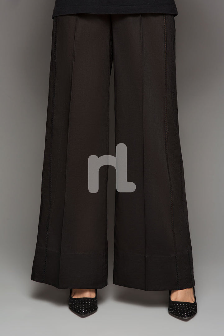 PS19-156 Black Plain Dyed Stitched Loose Cambric Trouser for Women - Nishat Linen UAE