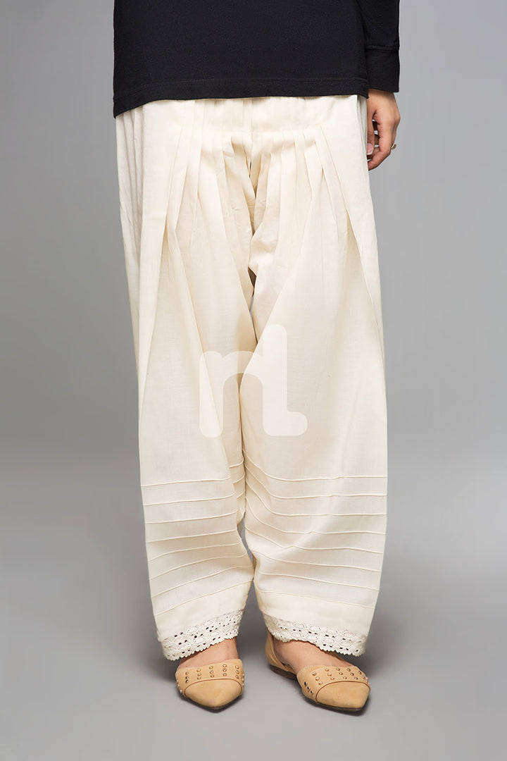 PS19-167 Off White Plain Dyed Stitched Cambric Shalwar for Women - Nishat Linen UAE