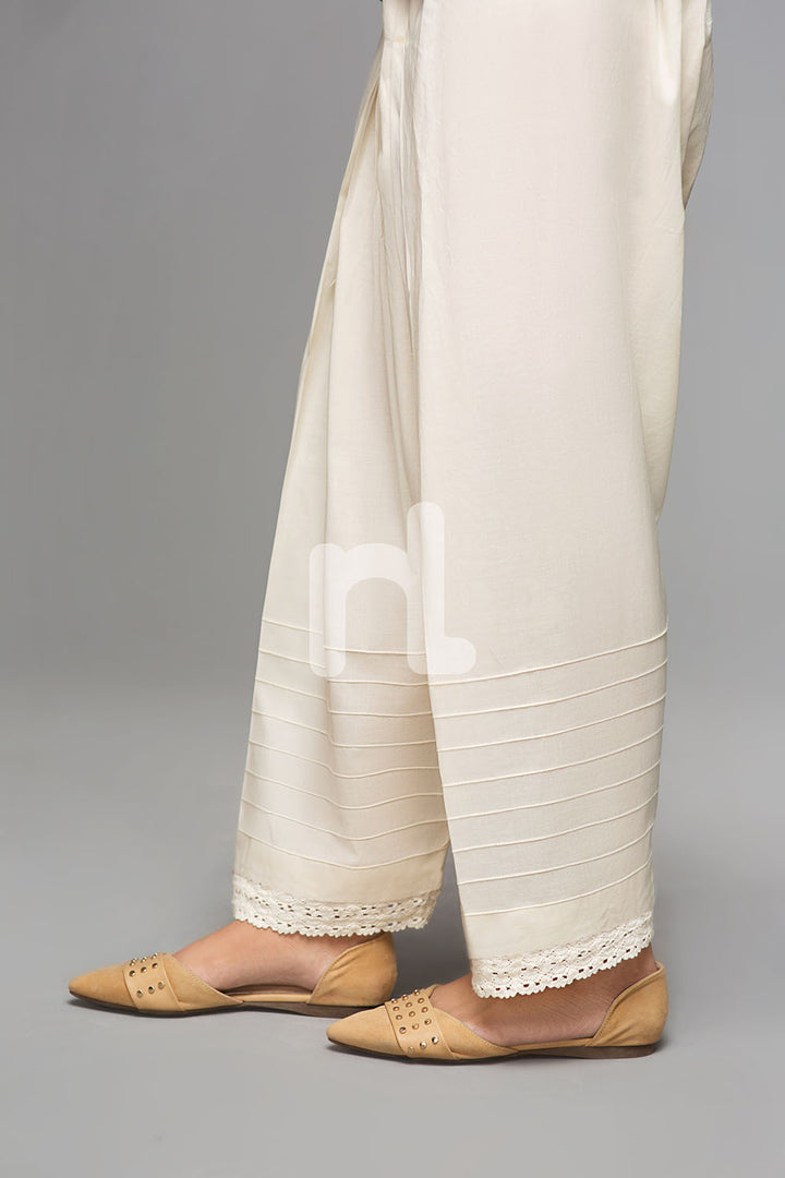 PS19-167 Off White Plain Dyed Stitched Cambric Shalwar for Women - Nishat Linen UAE