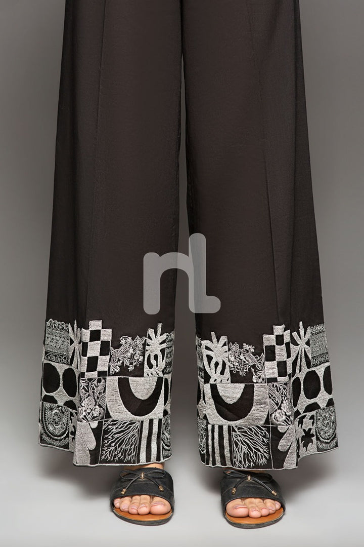 PS19-152 Black Embroidered Stitched Loose Straight Trouser for Women - Nishat Linen UAE