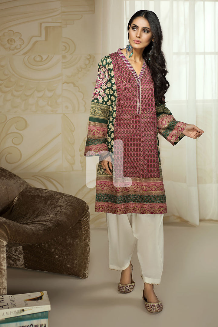 PS19-144 Green Gold Printed Embroidered Stitched Lawn Shirt - 1PC - Nishat Linen UAE