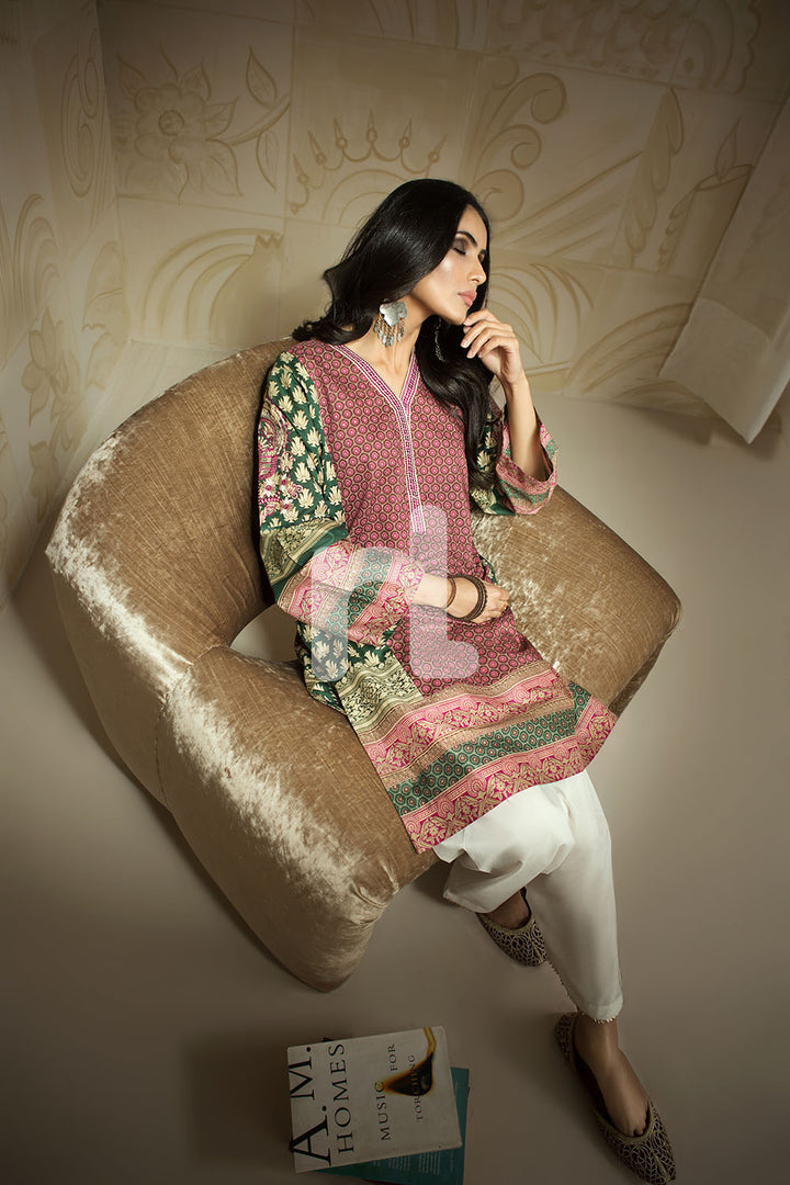 PS19-144 Green Gold Printed Embroidered Stitched Lawn Shirt - 1PC - Nishat Linen UAE