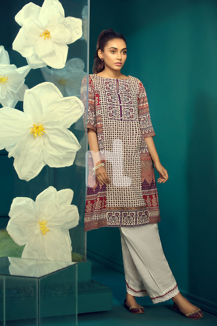 PS19-154 Off White Gold Printed Stitched Lawn Shirt (1PC) - Nishat Linen UAE