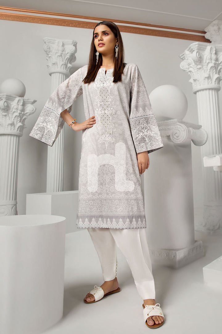 PS19-15 Grey Printed Embroidered Stitched Shirt - 1PC - Nishat Linen UAE