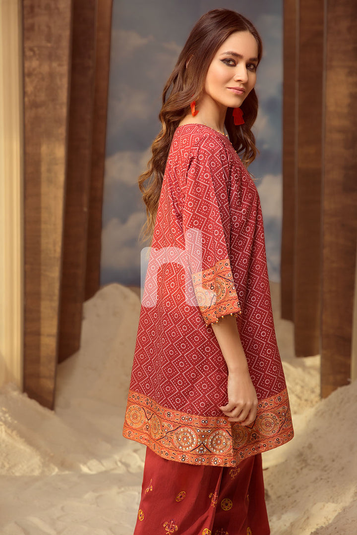 PS19-48 Maroon Printed Embroidered Stitched Lawn Shirt & Shalwar - 2PC - Nishat Linen UAE