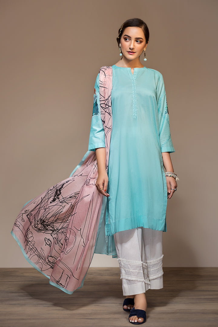 PS20-120 Dyed Embroidered Stitched Shirt & Printed Dupatta - 2PC - Nishat Linen UAE
