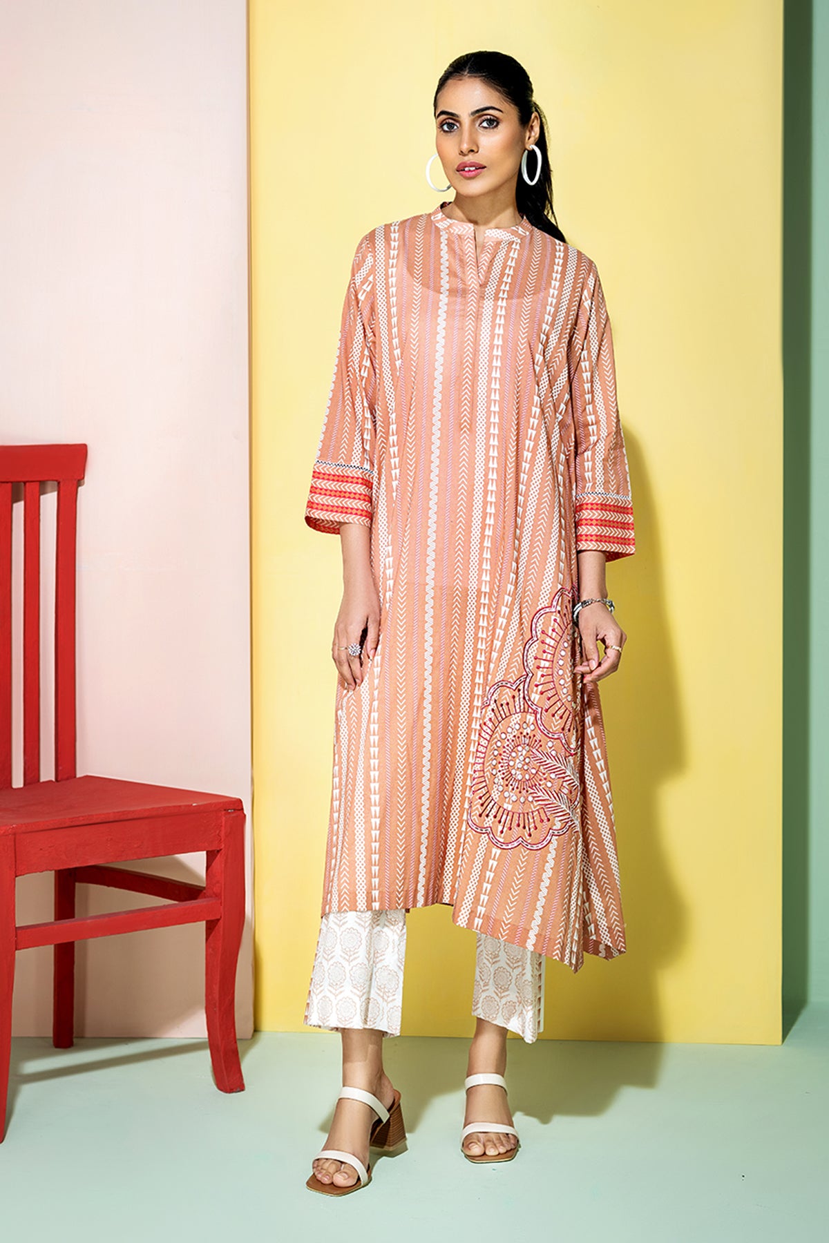 PS20-183-Embroidery Detailing Shirt With Trouser-2PC