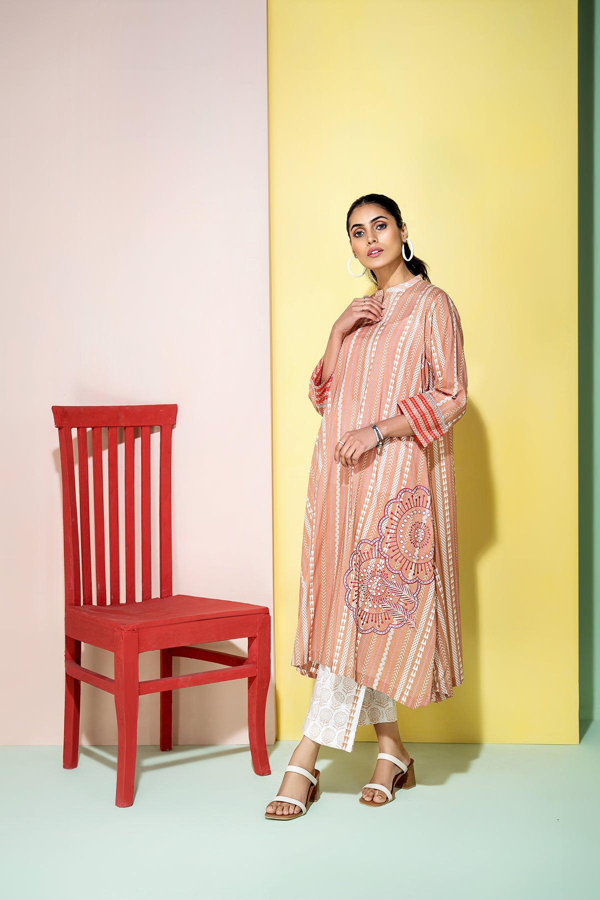 PS20-183-Embroidery Detailing Shirt With Trouser-2PC