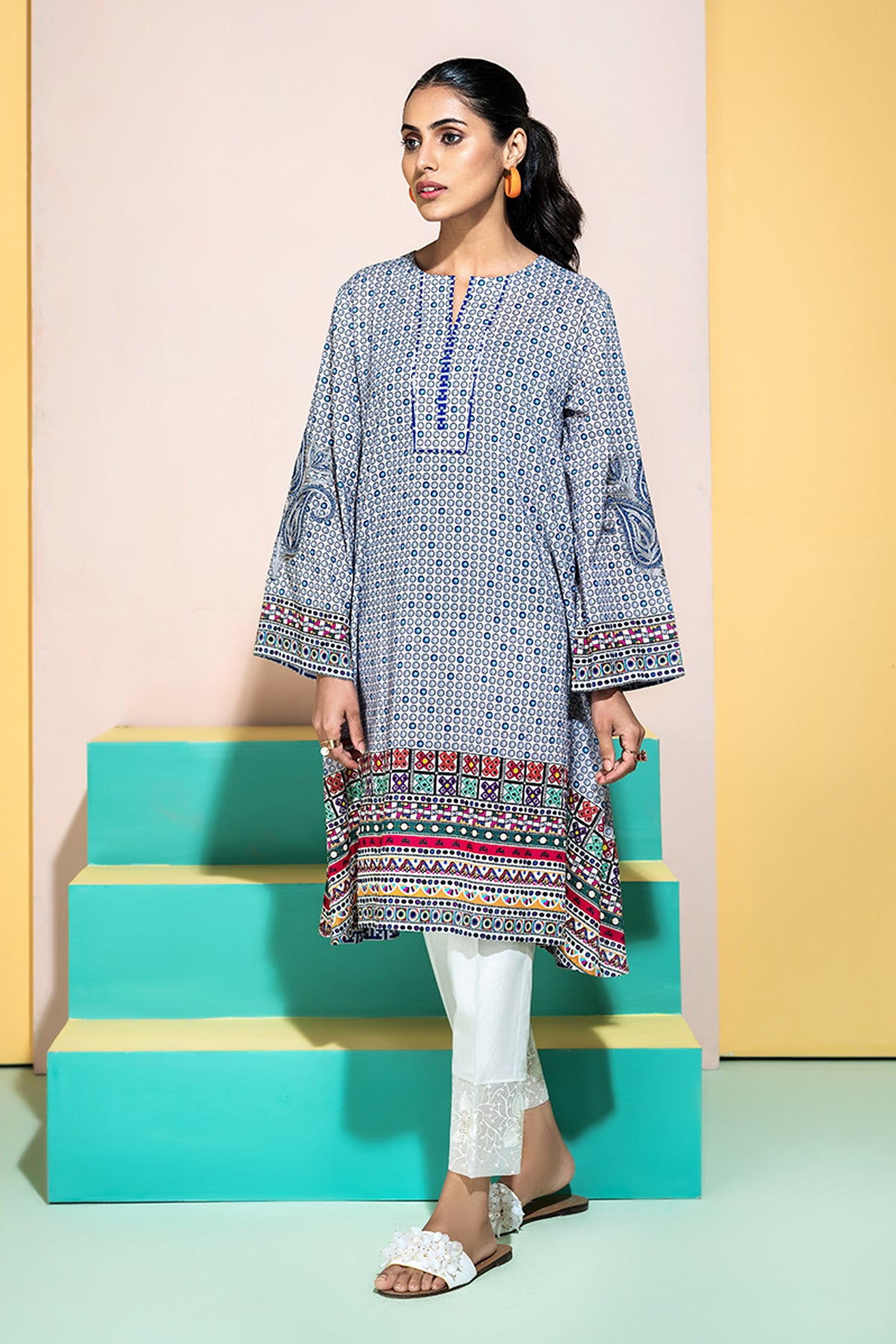PS20-212-Self Embroidered & Ethnic Border Shirt-1PC