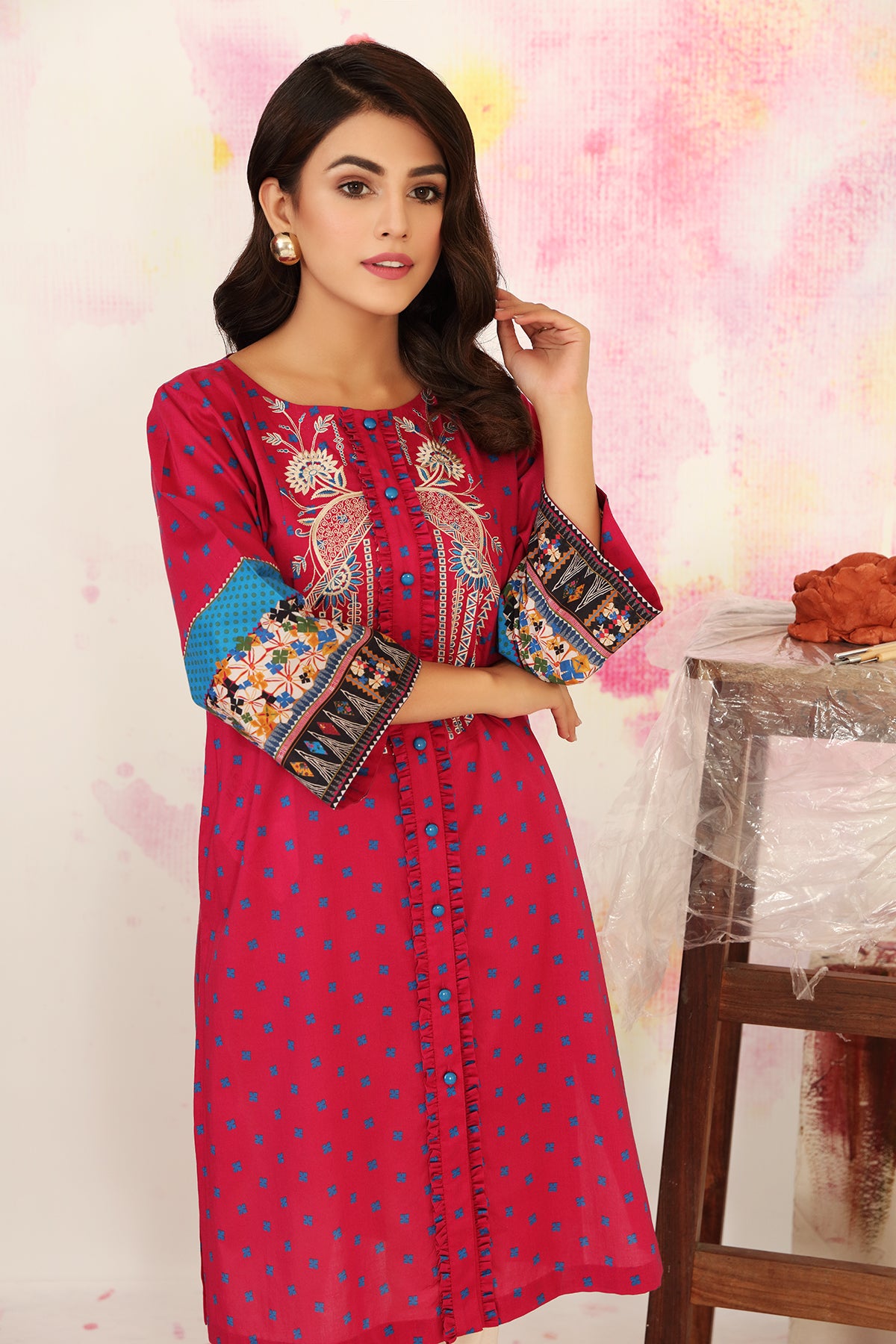 PS21-108-Basic Printed Button Down Shirt-1PC