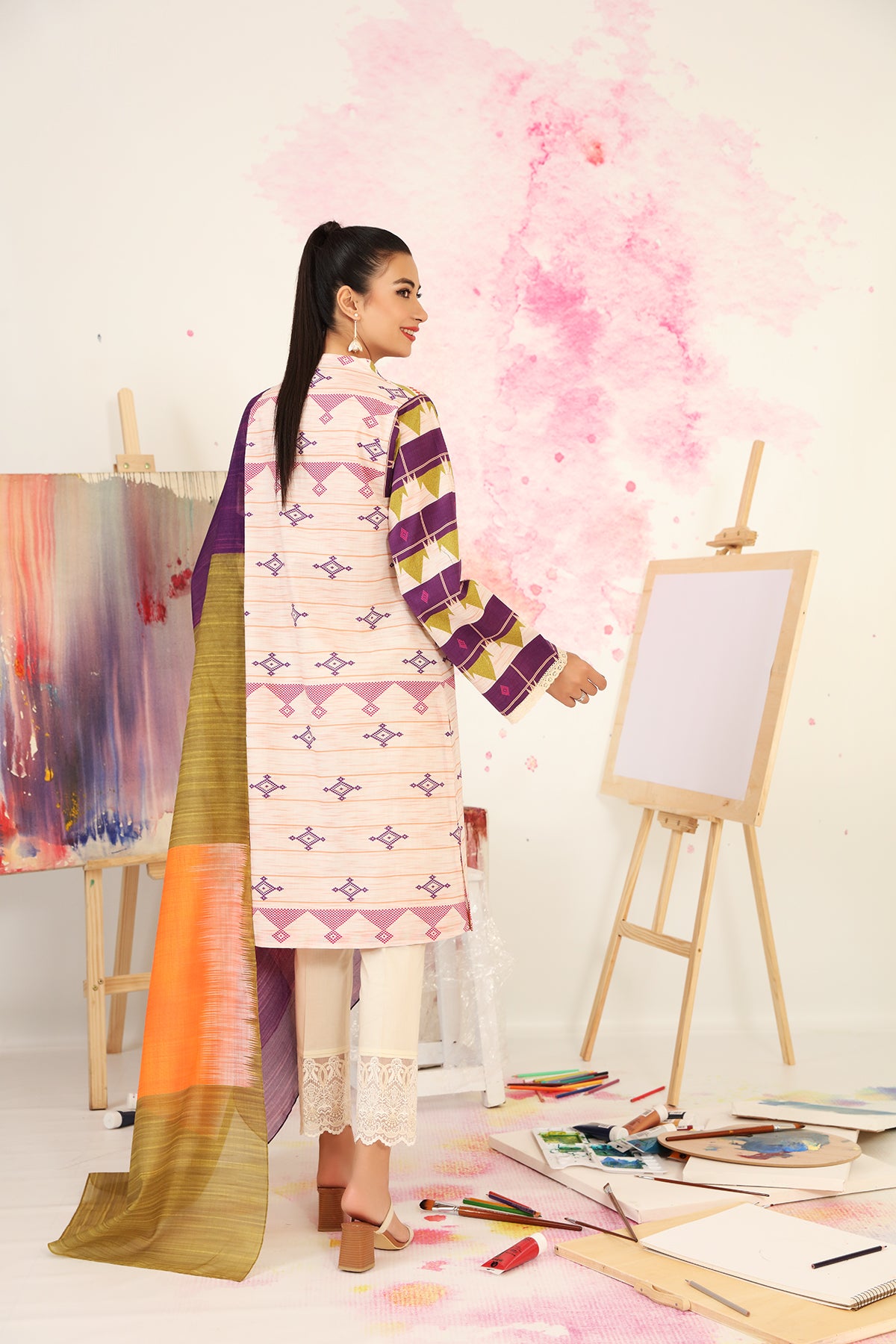 PS21-45-Printed Lawn Shirt With Fine Slub Net Dupatta-2Pc
