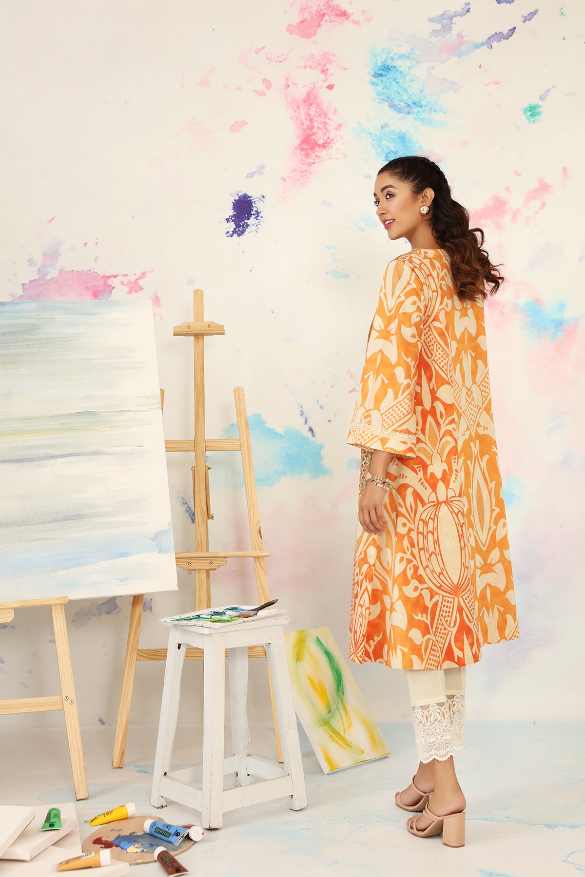 PS21-73-Printed Embroidered Flayered Gown