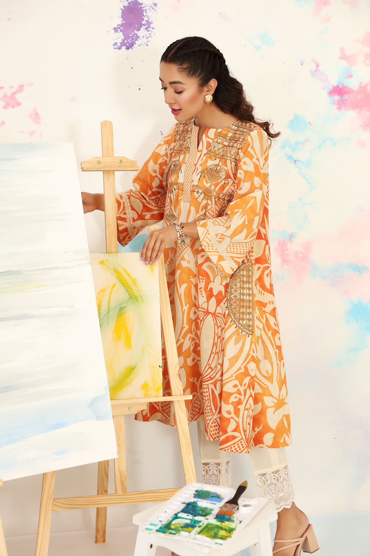 PS21-73-Printed Embroidered Flayered Gown