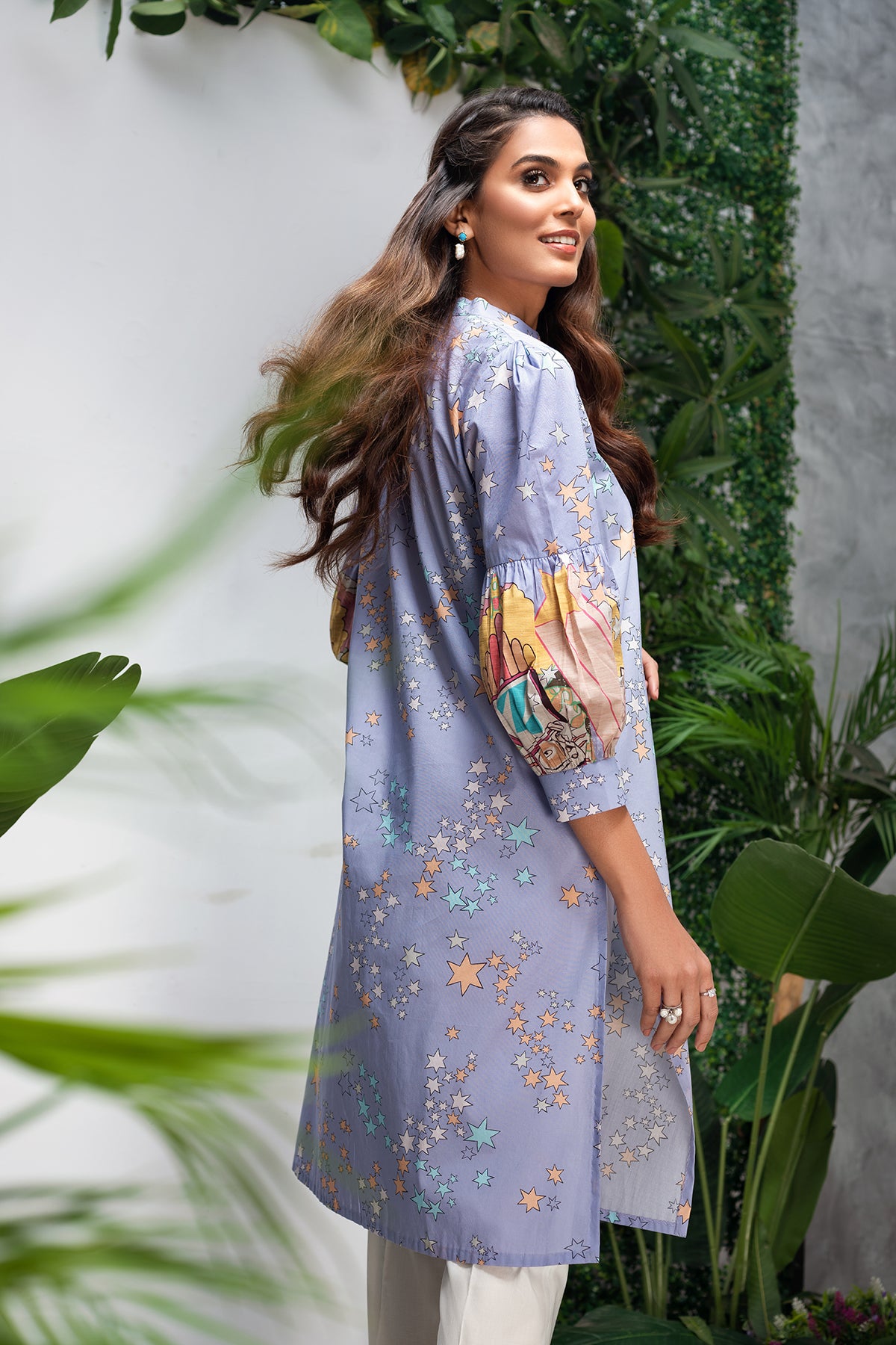 PS22-07-Printed Button Down Shirt 1PC