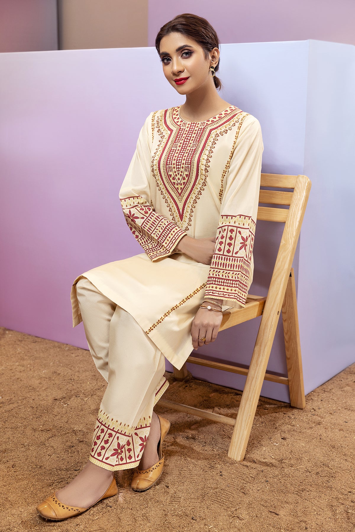PS22-129-Printed Kurta With Trousers 2PC