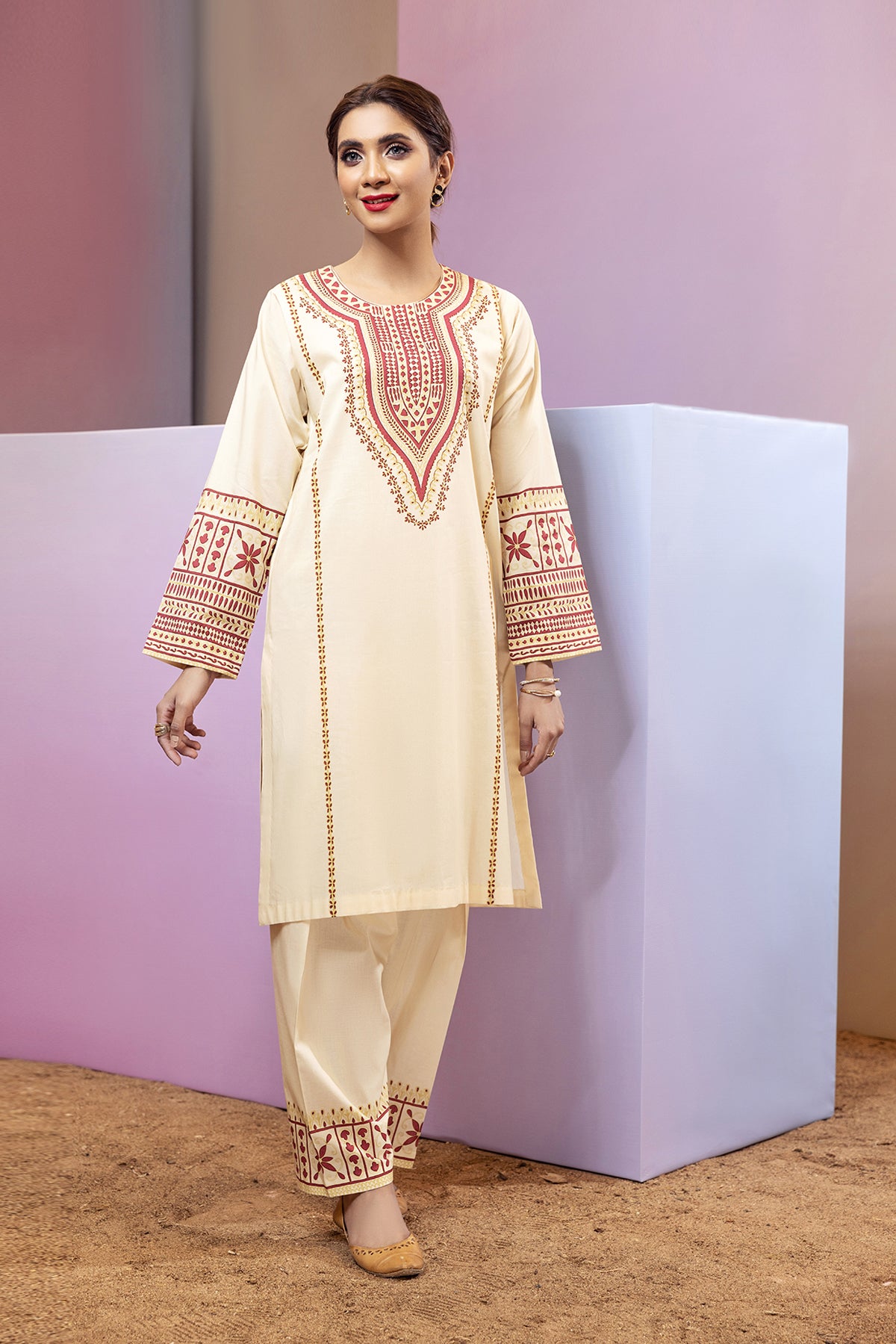 PS22-129-Printed Kurta With Trousers 2PC