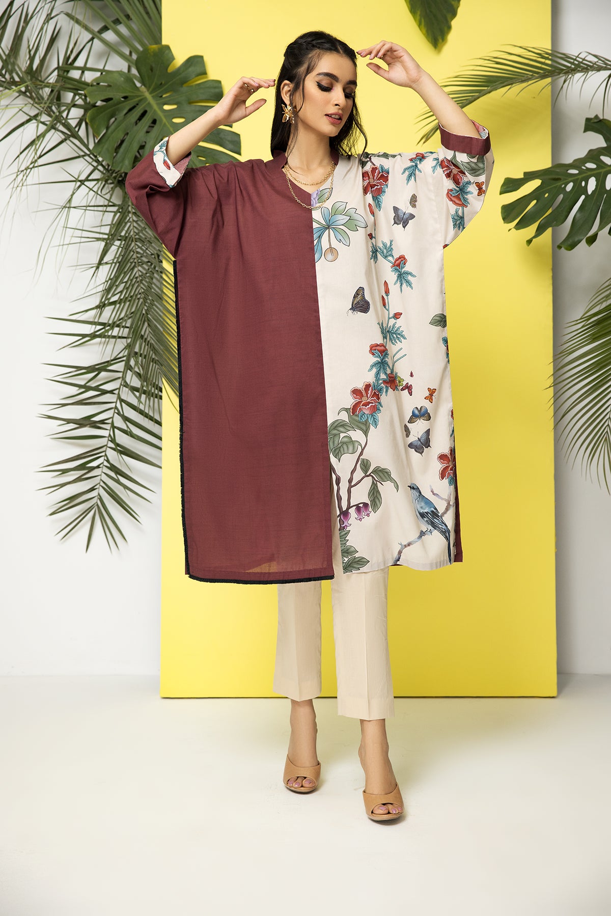 PS22-18-Printed Fray Detail Tunic 1PC