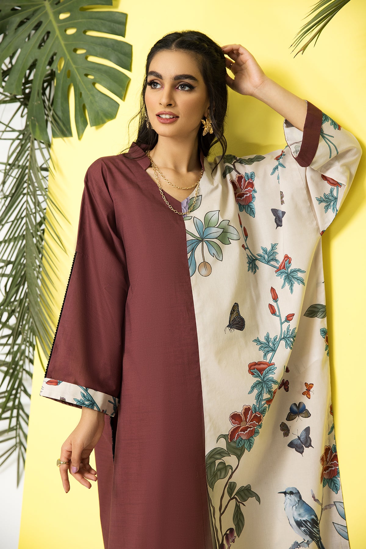 PS22-18-Printed Fray Detail Tunic 1PC