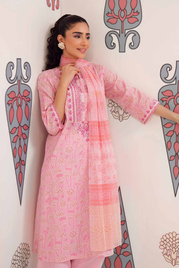 3 Piece - Printed Embroidered Suit - PS24-190