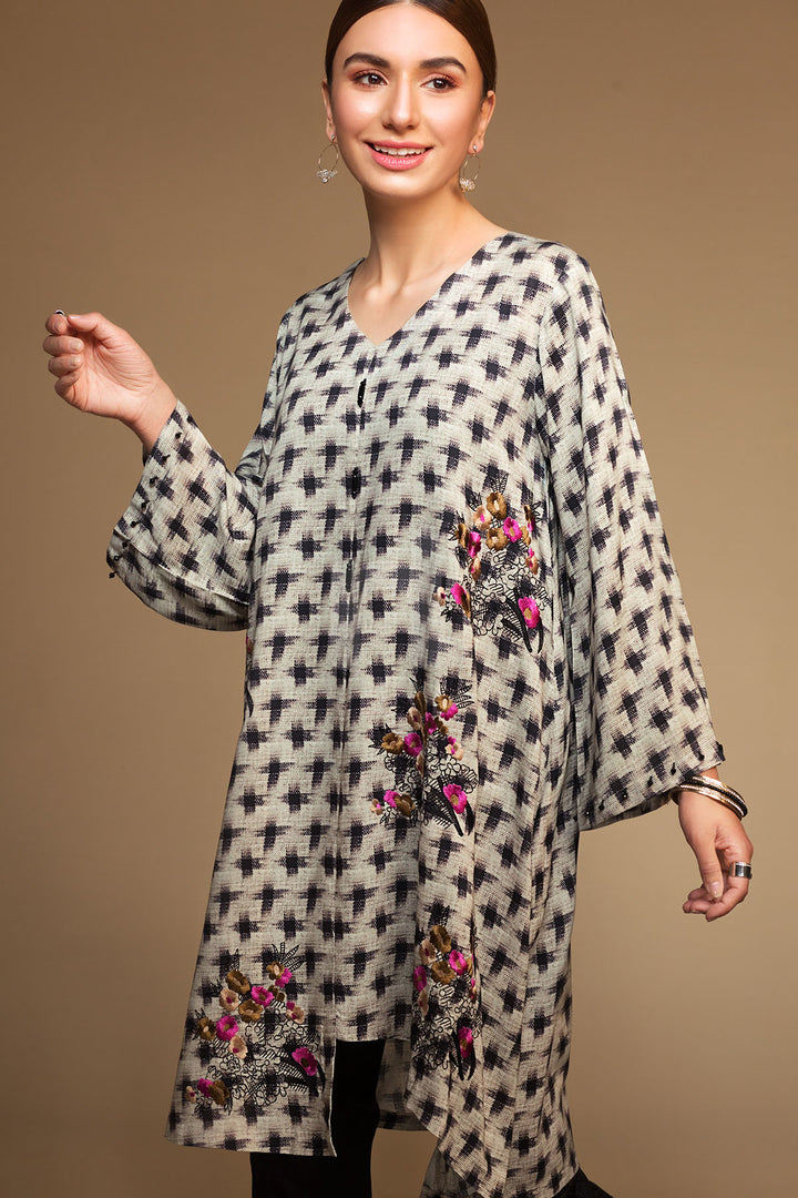 PW19-113 Grey Digital Printed Embroidered Stitched Linen Shirt - 1PC - Nishat Linen UAE