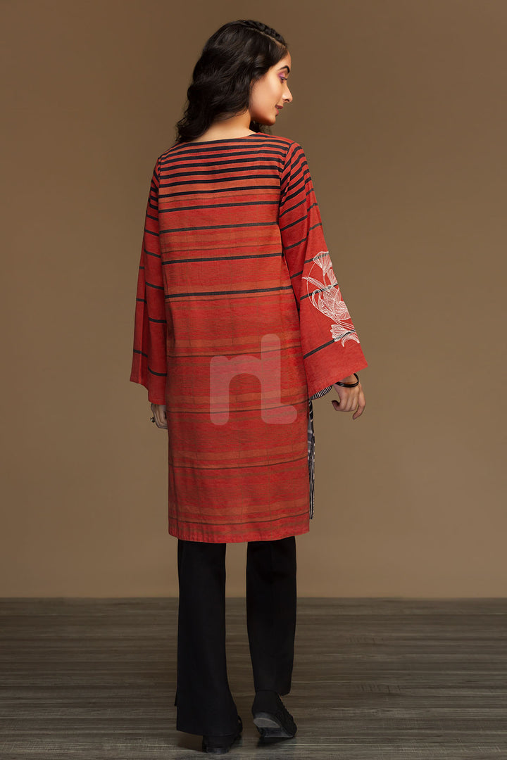 PW19-14 Orange Digital Printed Embroidered Stitched Cotton Karandi Shirt - 1PC - Nishat Linen UAE
