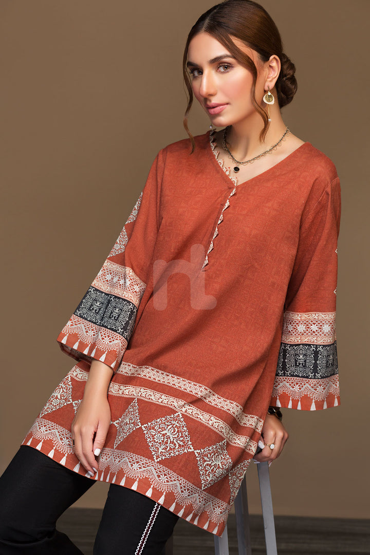 PW19-21 Rust Digital Printed Stitched Cotton Karandi Shirt - 1PC - Nishat Linen UAE