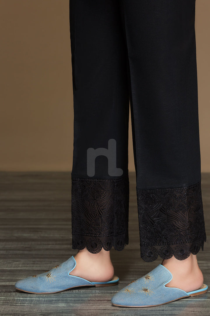 PW19-34 Black Dyed Embroidered Stitched Loose Straight Karandi Trouser For Women - Nishat Linen UAE
