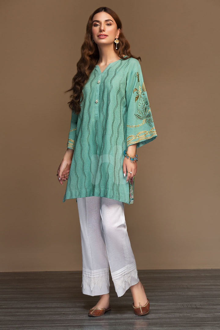 PW19-43 Green Printed Embroidered Stitched Cotton Karandi Shirt - 1PC - Nishat Linen UAE