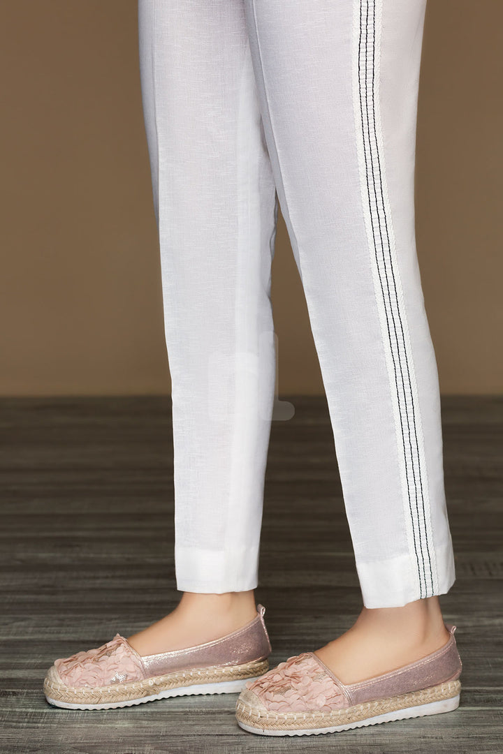 PW19-44 White Dyed Stitched Straight Karandi Trouser For Women - Nishat Linen UAE