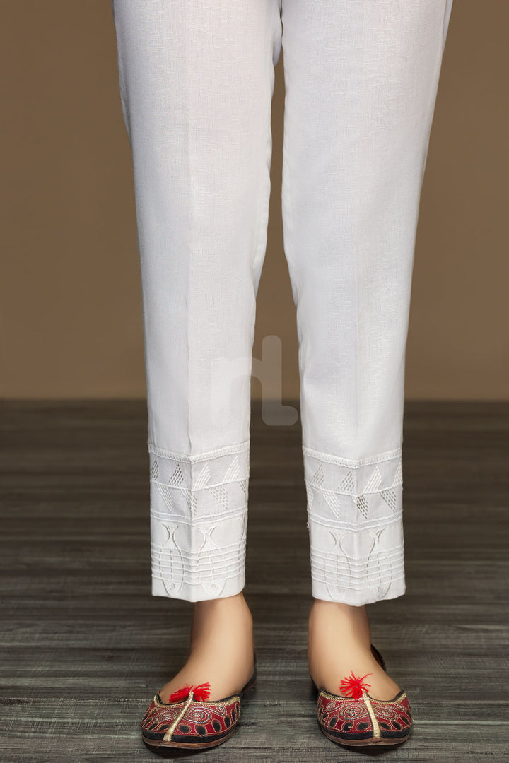 PW19-64 Off White Dyed Embroidered Stitched Straight Karandi Trouser For Women - Nishat Linen UAE
