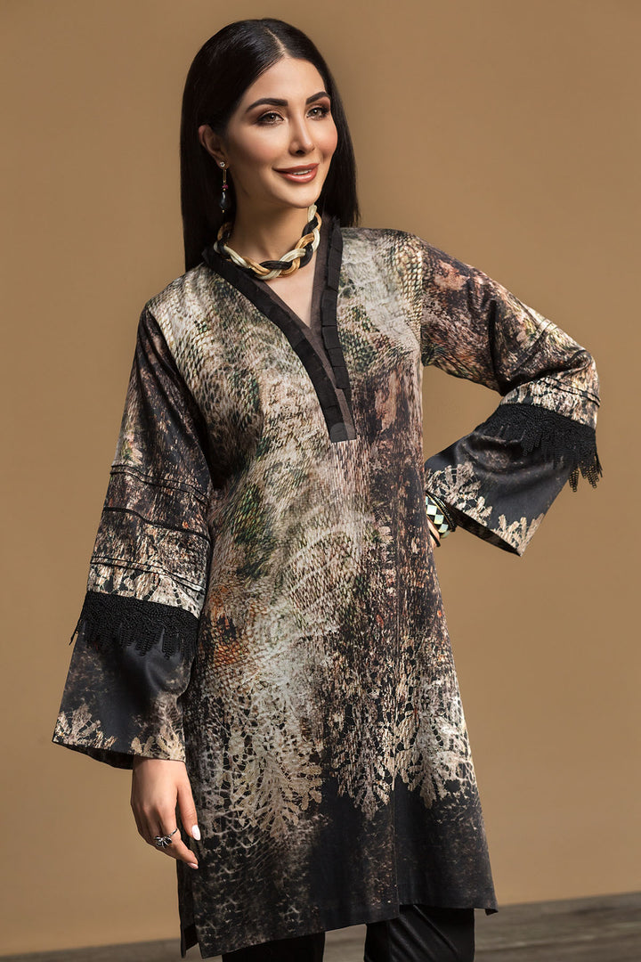 PW19-80 Brown Digital Printed Stitched Sateen Shirt - 1PC - Nishat Linen UAE