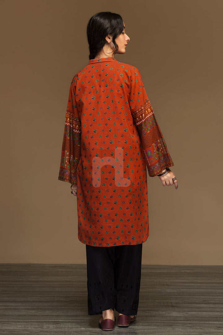 PW19-85 Orange Digital Printed Stitched Khaddar Shirt - 1PC - Nishat Linen UAE