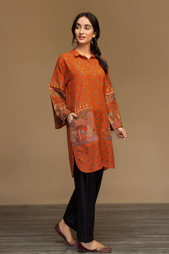 PW19-85 Orange Digital Printed Stitched Khaddar Shirt - 1PC - Nishat Linen UAE