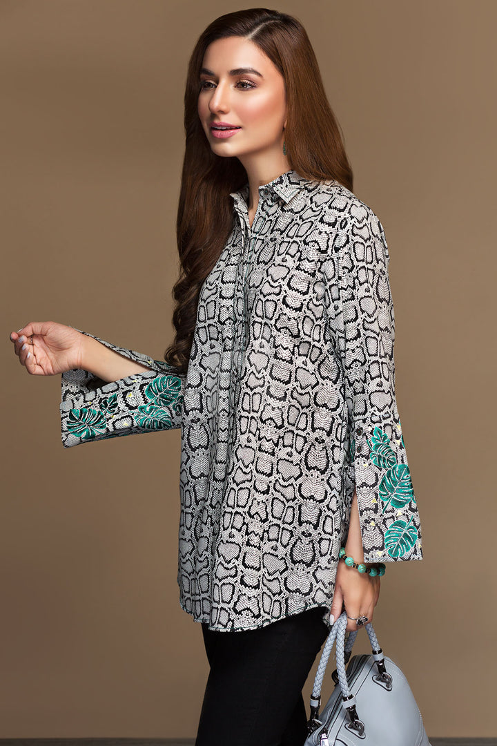 PW19-93 Black Digital Printed Embroidered Stitched Khaddar Shirt - 1PC - Nishat Linen UAE