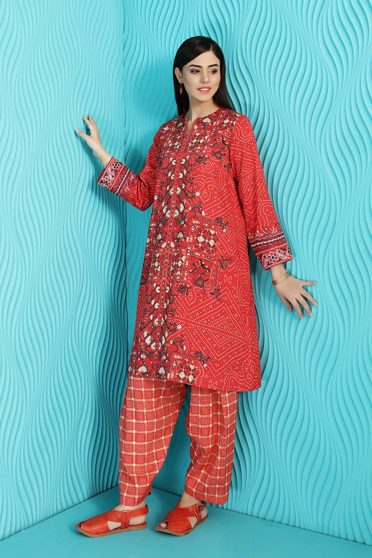 PW20-171 Printed Stitched Cotton Kurta-1PC