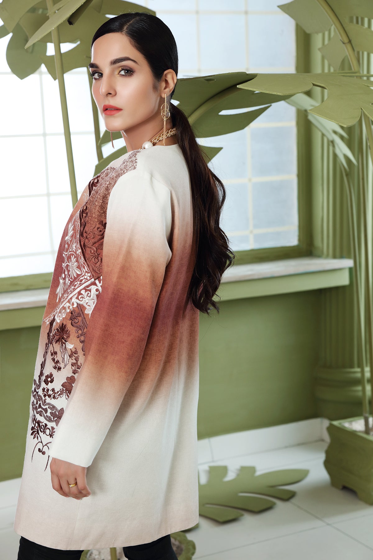 PW20-88 Embroidered Stitched Cotton Karandi Jacket with Mask - 1PC