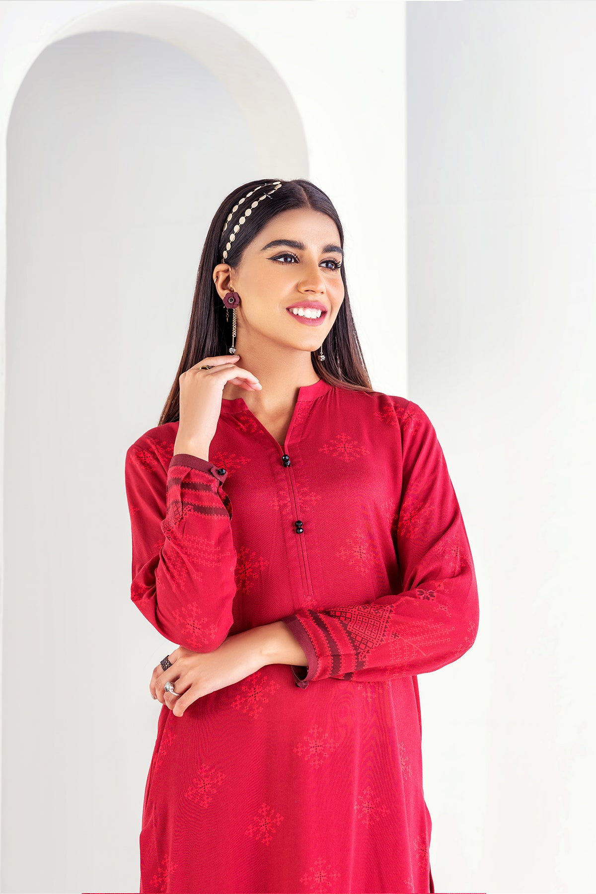 PW21-123-Motie Detailing Printed Shirt 1PC