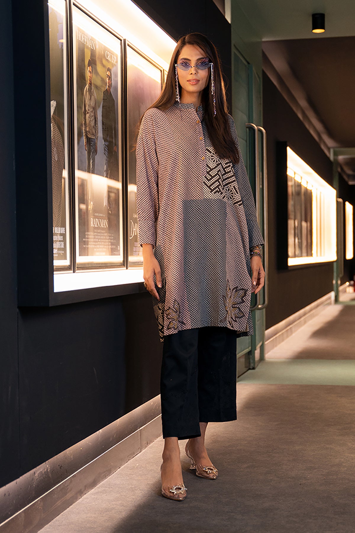 PW22-05-Printed Embroidered Loose Straight Shirt 1PC