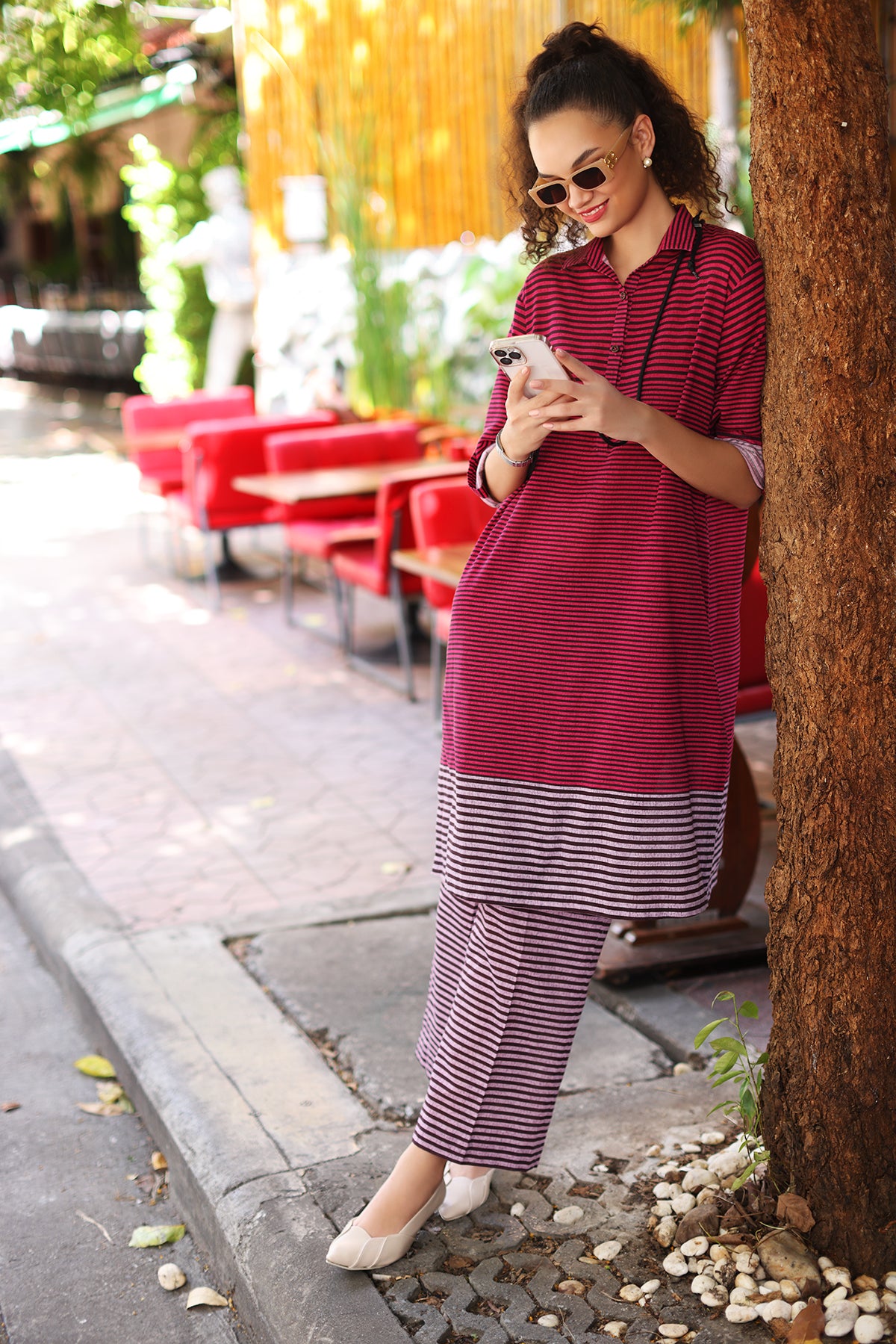 PW22-101-Collar Neck Printed Shirt with Trousers 2PC
