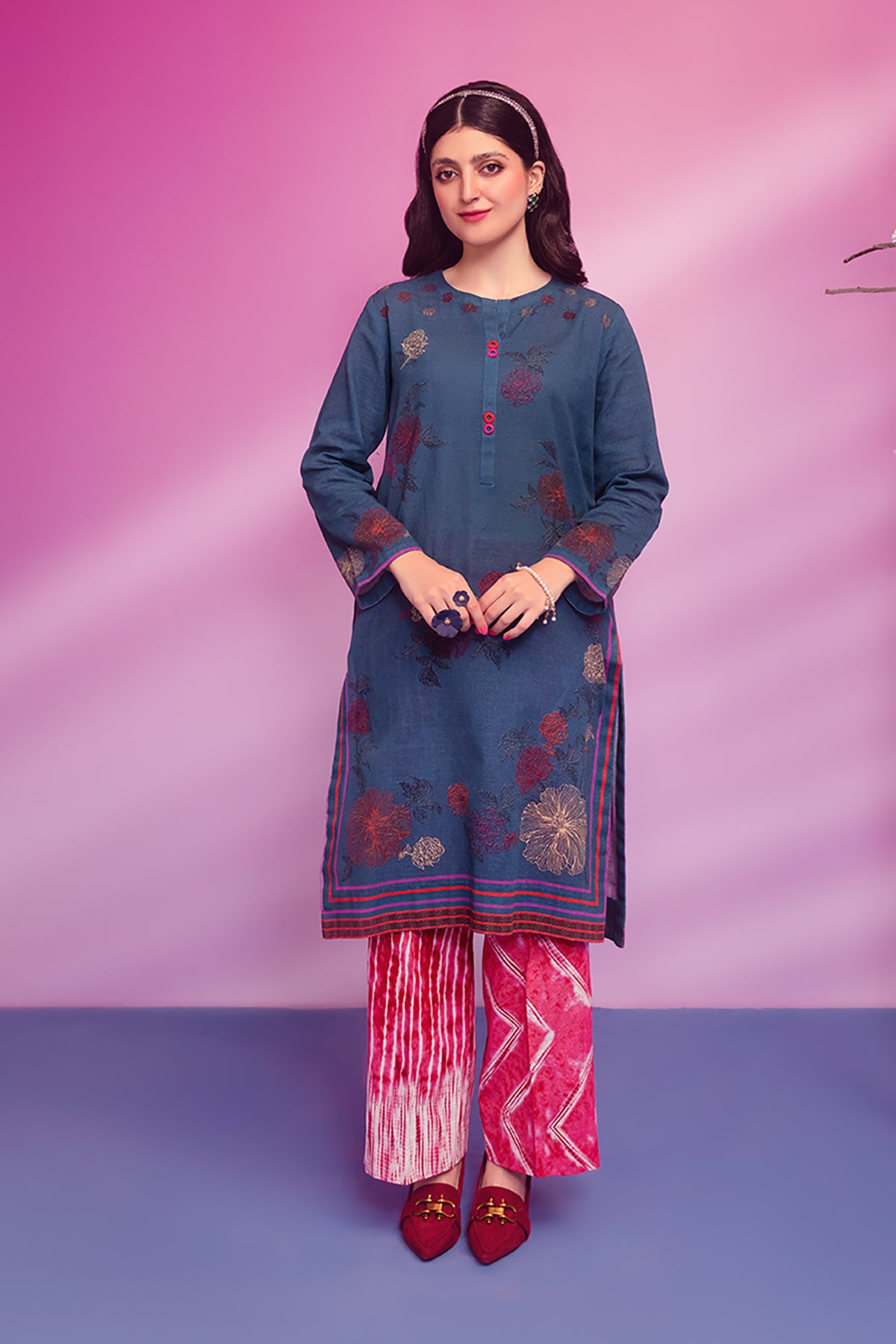 PW22-130-Printed Straight Shirt with Trousers 2PC