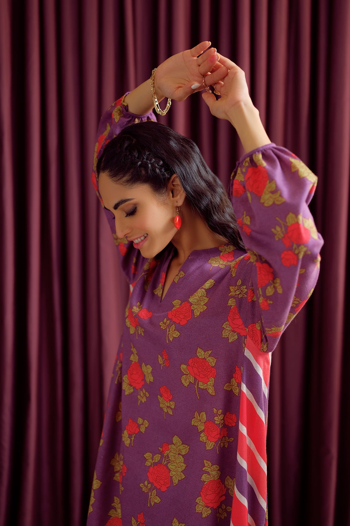 PW22-148-Paneled Printed Long Dress 1PC