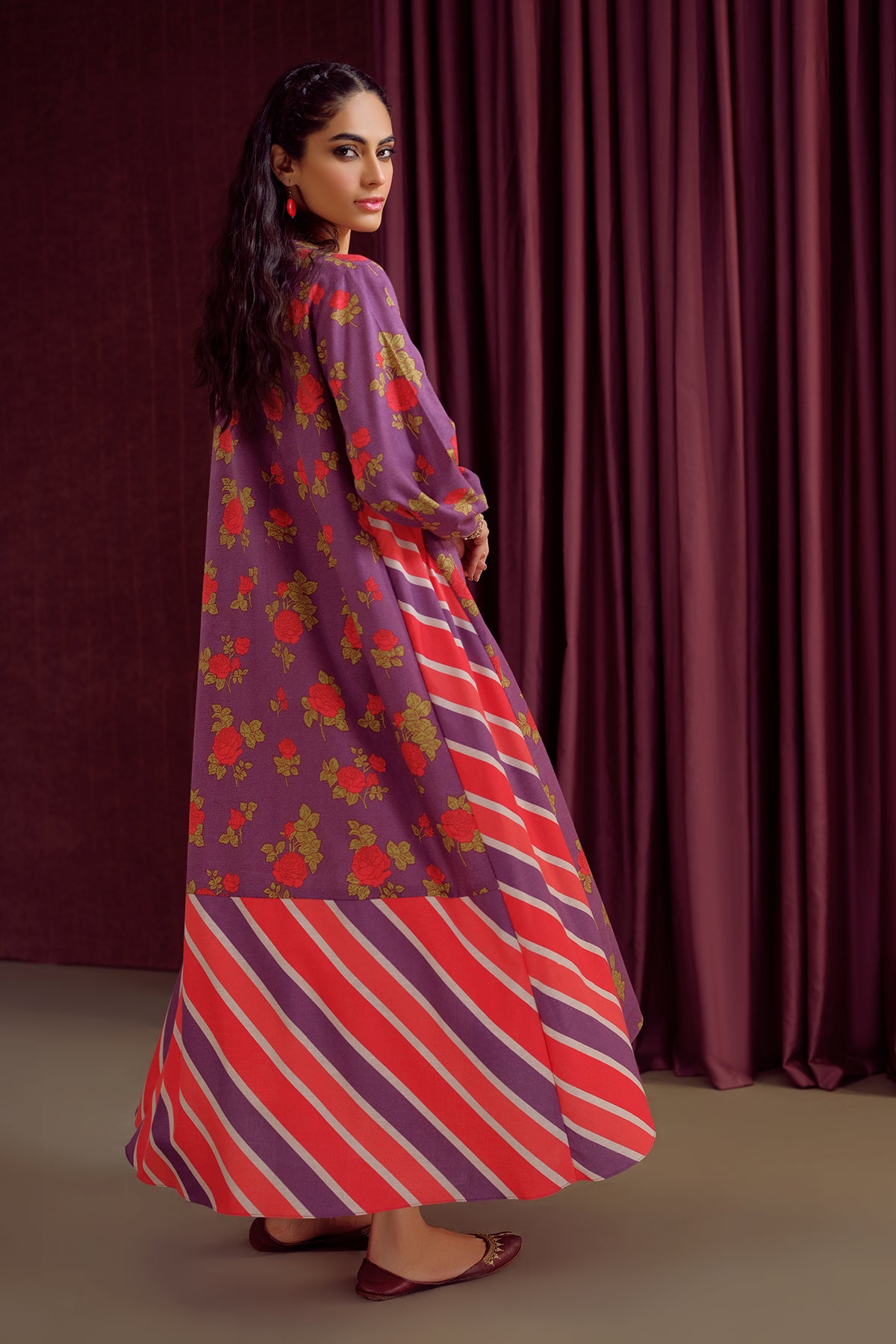 PW22-148-Paneled Printed Long Dress 1PC