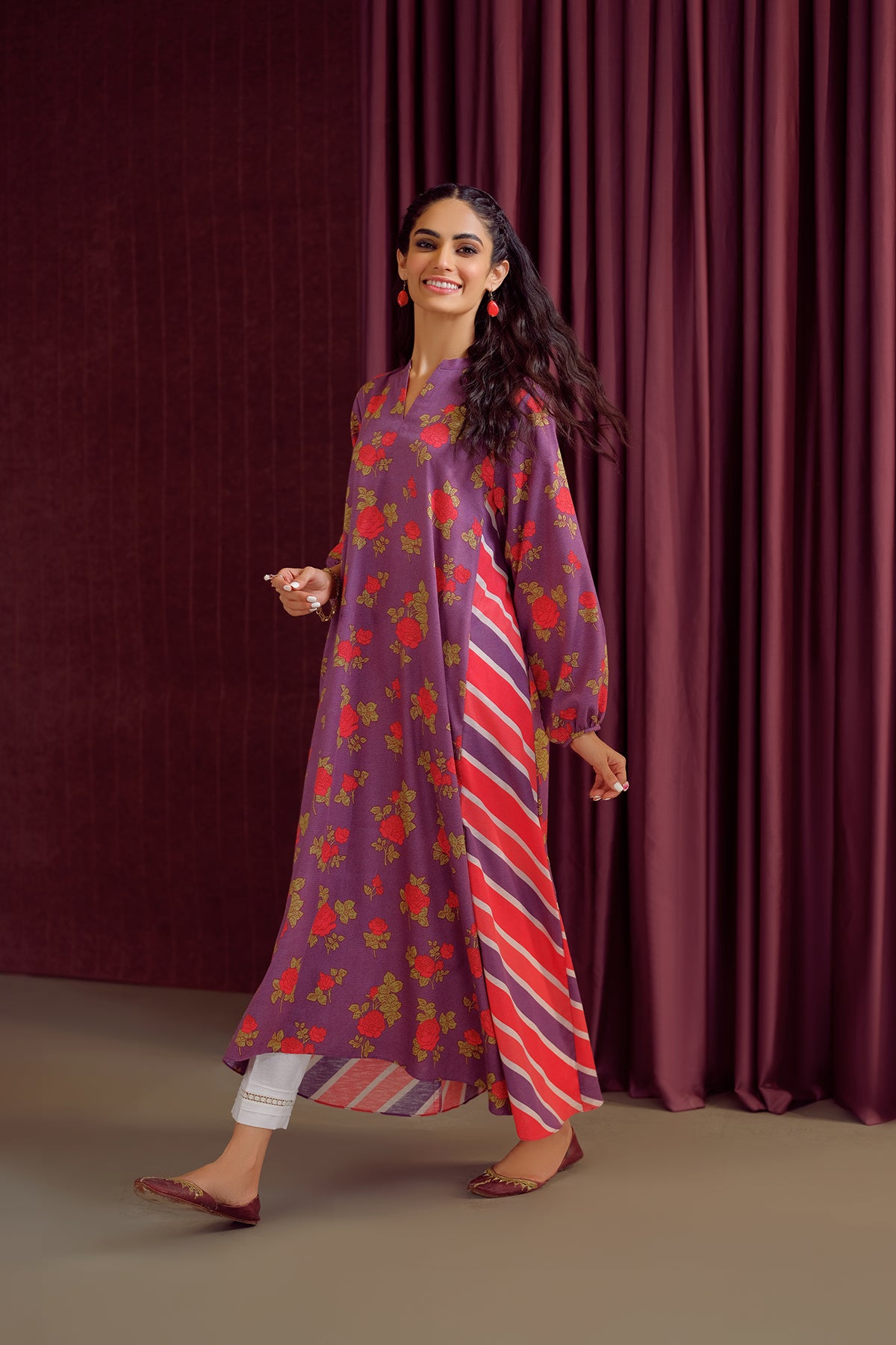 PW22-148-Paneled Printed Long Dress 1PC