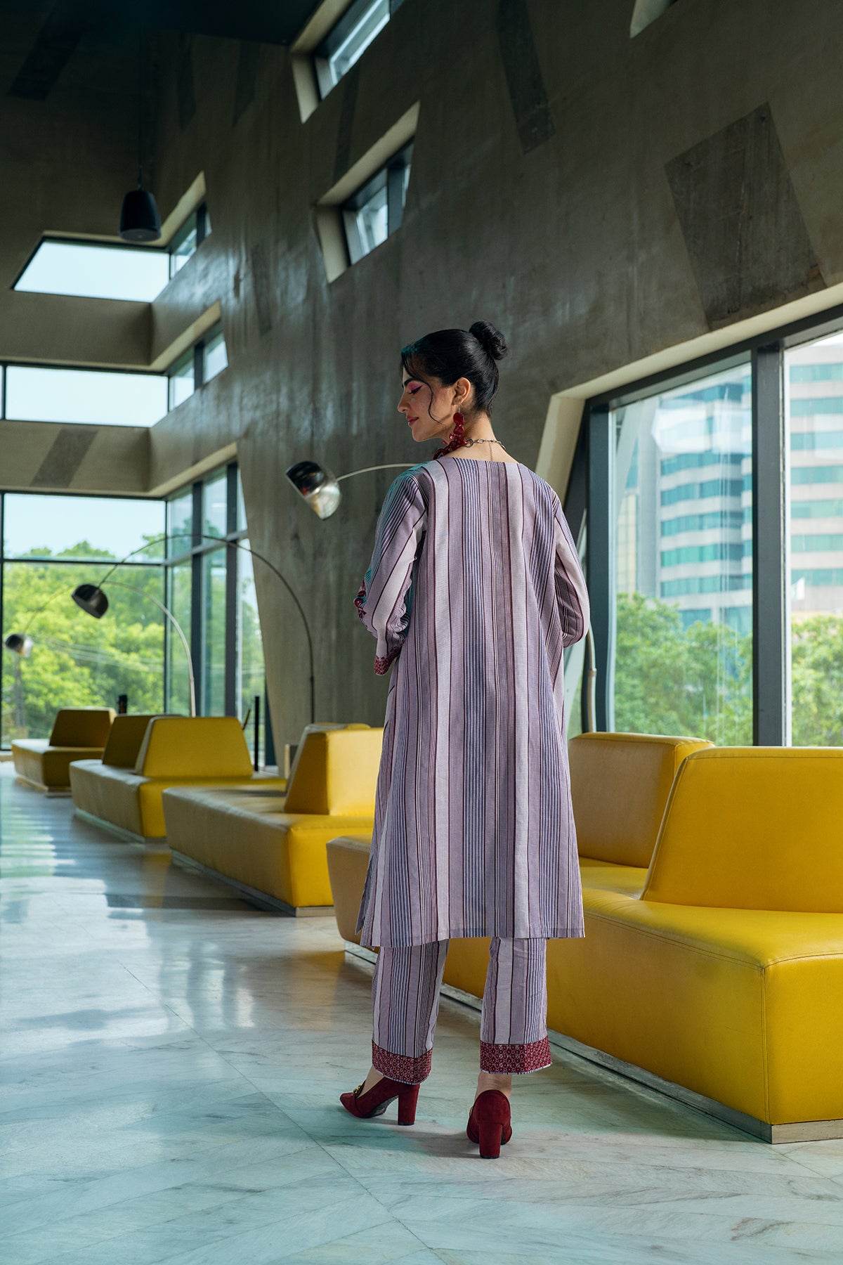 PW22-183-Printed Embroidered Shirt with Trousers 2PC