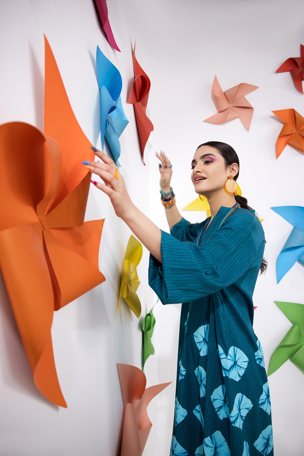 PW22-202-Printed Gathered Shirt 1PC