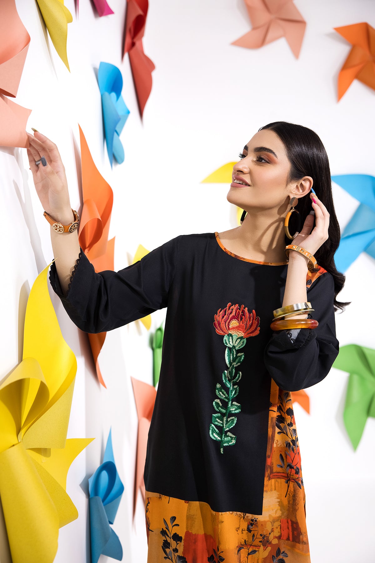 PW22-208-Printed Embroidered Shirt 1PC