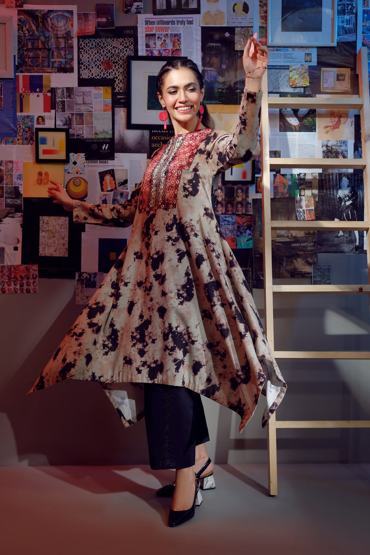 PW22-32-Drop Corner Printed Embroidered Shirt 1PC