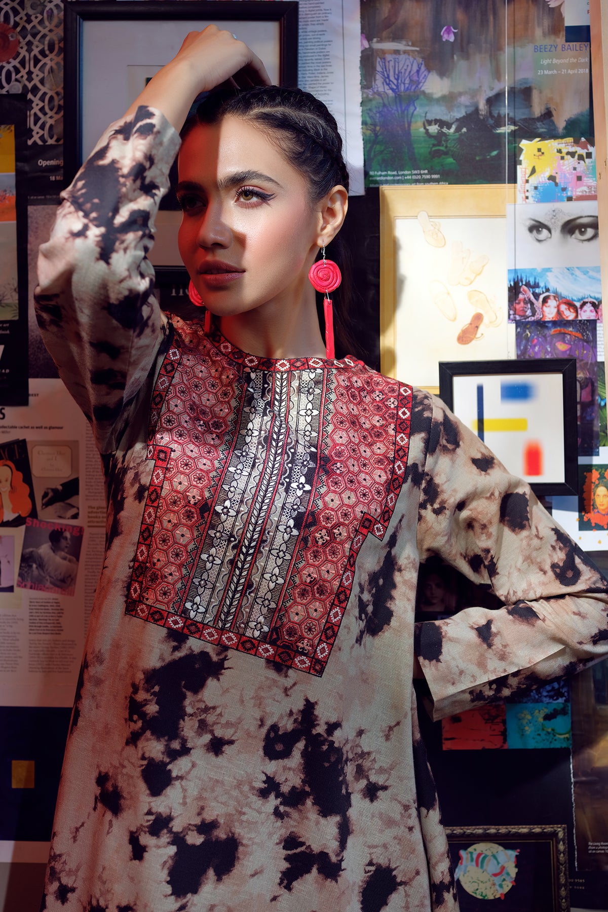 PW22-32-Drop Corner Printed Embroidered Shirt 1PC