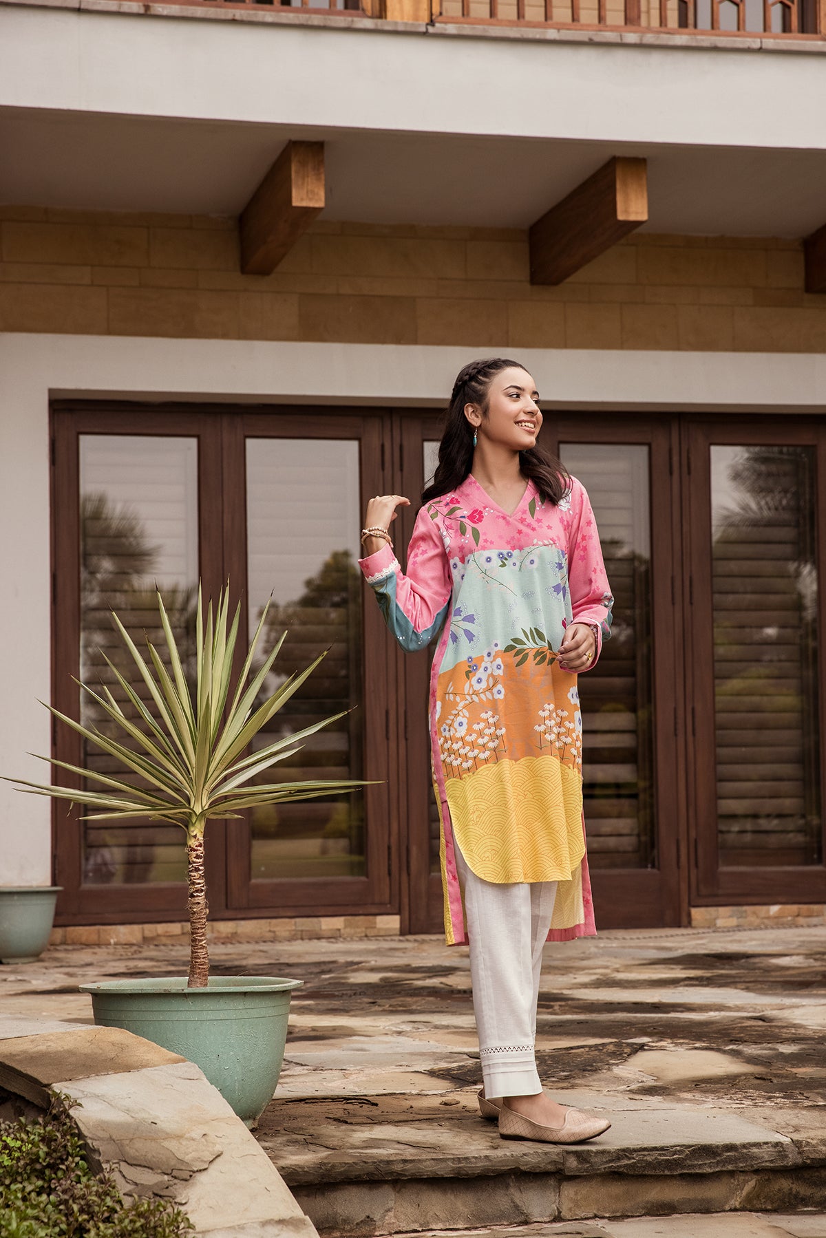 PW22-65-High Low Printed Shirt 1PC