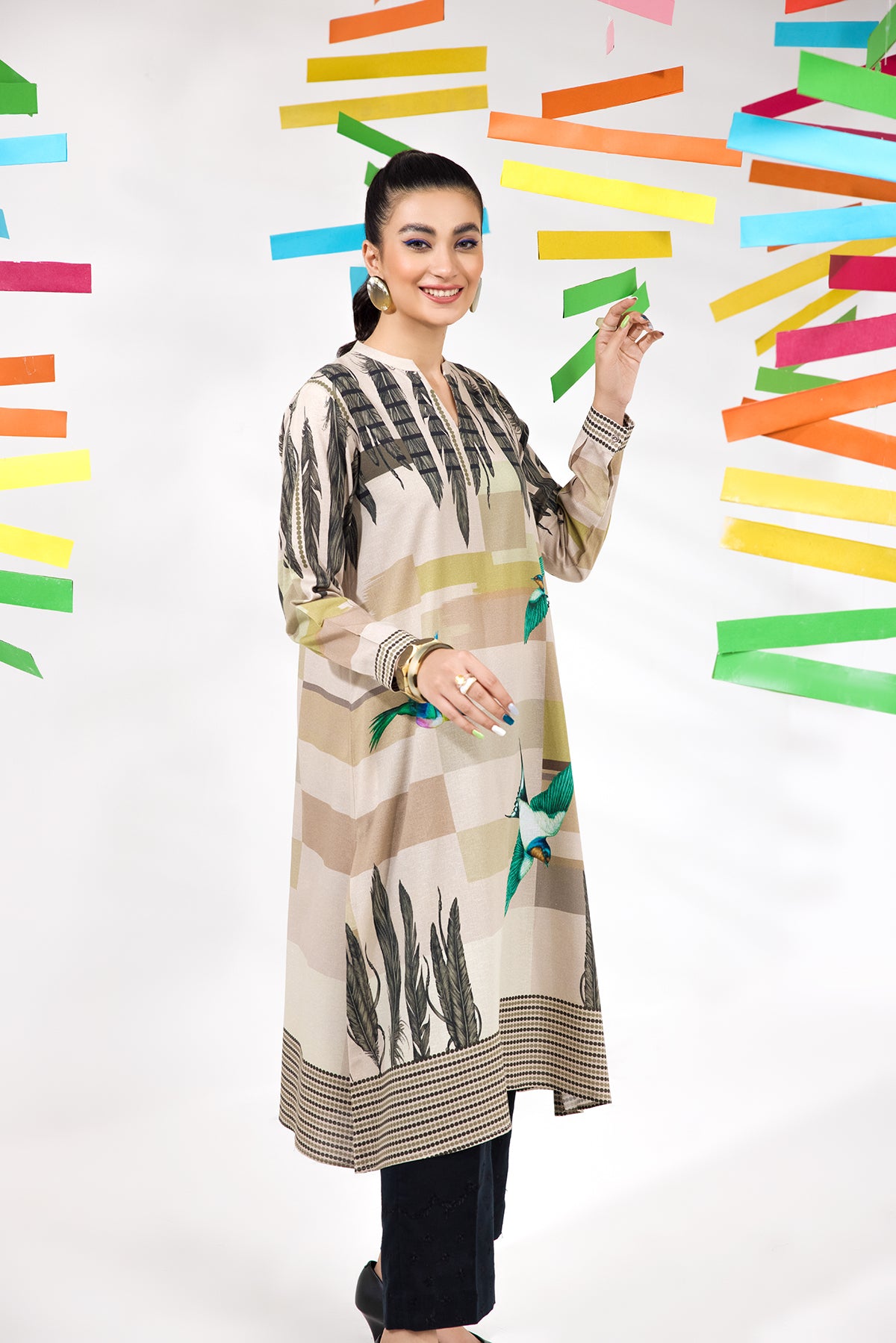 PW22-67-Printed Flared Shirt 1PC